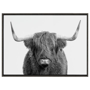 Sylvie Highland Cow Portrait Frame Canvas by Amy Peterson Art Studio, Gray 28x38