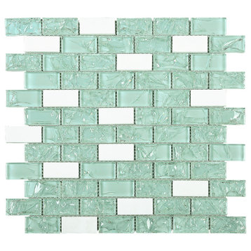 11.75"x11.75" Ren Crushed Glass and Marble Mosaic Tile Sheet, Green and White