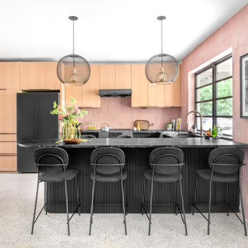 Mid-Century Modern Pink Kitchen in Miami Shores