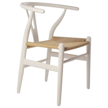 Y Wood Dining Chair, White Frame With Natural Seat