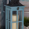 Coastal Blue Wood Candle Lantern 50294