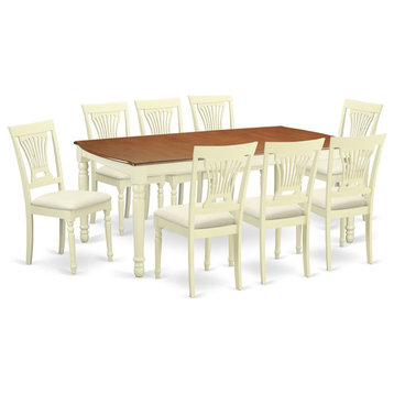 East West Furniture Dover 9-piece Dining Room Table Set in Buttermilk/Cherry