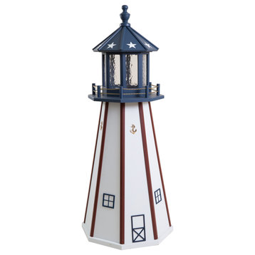 Outdoor Poly Lumber Lighthouse Lawn Ornament, Patriotic, 5 Foot, Solar Light