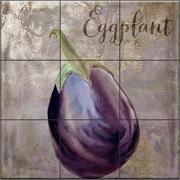 Tile Mural Kitchen Backsplash - Medley Eggplant - by Color Bakery