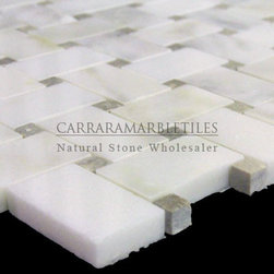 Calacatta Gold Italian Marble Basketweave Mosaic Tile with Pistachio Green Dots - Products