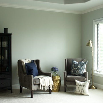 Contemporary Living Room with Gold and Blue Accents ft. Nearly Natural Blooming