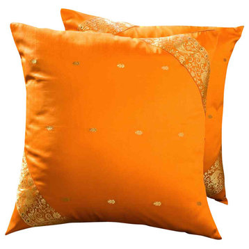 Mustard- 2  handcrafted Sari Cushion Cover, Throw Pillow Case 24" X 24"