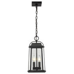 Z-lite - Z-Lite 574CHM-BK Two Light Outdoor Chain Mount Ceiling Fixture Millworks Black - Illuminate a covered patio or porch with the classic flair of this lantern-style outdoor hanging light. Featuring two candelabra lights within, the pendant is complete with a black finish and clear beveled glass for optimal illumination.