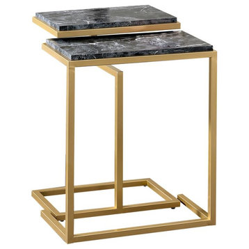 Furniture of America Gorvaire Contemporary Metal 2-Piece Nesting Table in Black