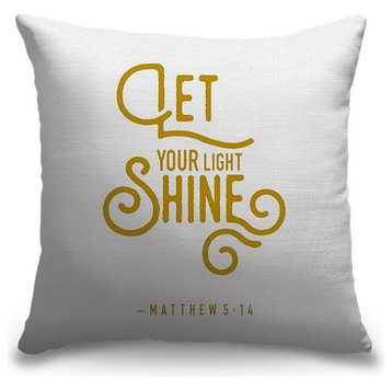 "Matthew 5:14 - Scripture Art in Gold and White" Outdoor Pillow 16"x16"