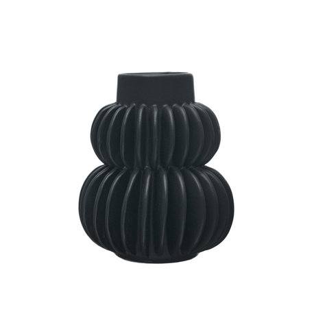 Modern Pleated Stoneware Vase, Black