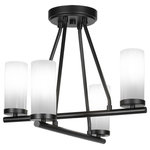 Toltec Lighting - Trinity 4 Light Semi-Flush Shown, Matte Black Finish With 2.5" White Marble - Revamp your space with the Trinity 4-Light Semi-Flush Mount Light. Installation is a breeze - simply connect it to a 120 volt power supply and enjoy. Customize the ambiance with dimmable lighting (dimmer not included). This product is designed to be energy-efficient and LED compatible, ensuring convenience and cost savings. Versatile and suitable for everyday use, this semi-flush mount is compatible with candelabra base bulbs. Maintenance is easy. Simply use a damp cloth, as no chemicals are needed. With its streamlined hardwired design, this light adds a touch of sophistication to any room. The durable glass shade guarantees even light diffusion when in use. Choose from multiple finish and color variations to match your style.