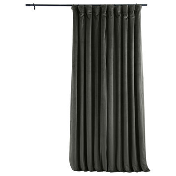 Extra Wide Blackout Velvet Curtain Single Panel, Gunmetal Gray, 100"x84"