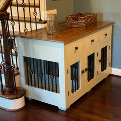 Medium Double Kennels with Drawers and Balusters and Walnut Top - Dog Kennels And Crates