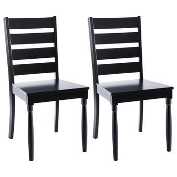 Ladder Back Wooden Chairs Set of 2, Black-Wood Seat