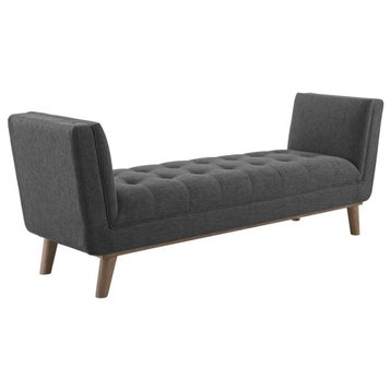 Modway Haven Button Tufted Fabric Upholstered Accent Bench in Gray