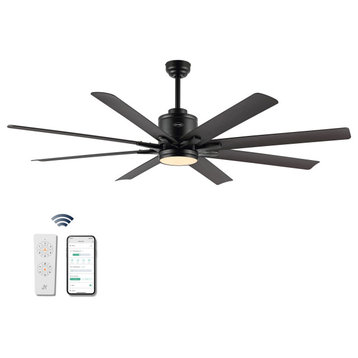 Octo 66" Industrial 6 Speed Cieling Fan, LED, App/Remote, Black/Dark Brown Wood"