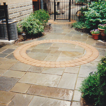 Patio, walk with brick inlays