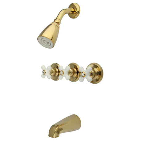 Kingston Brass Three-Handle Tub and Shower Faucet, Polished Brass