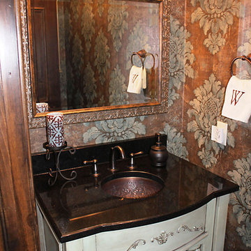 powder room with shabby chic woodwork and accents