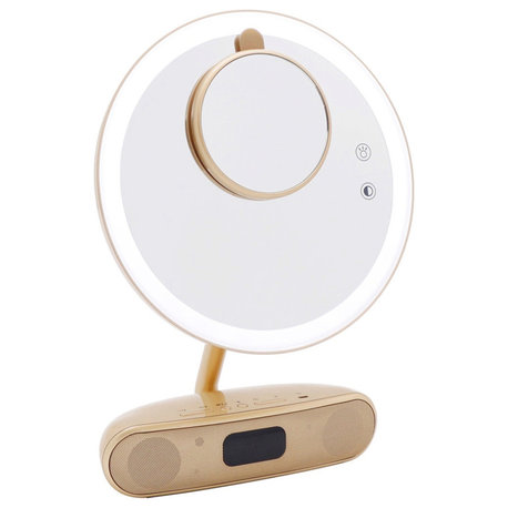 Melody 9" Round Duotone Bluetooth Makeup Mirror, Champagne Gold
