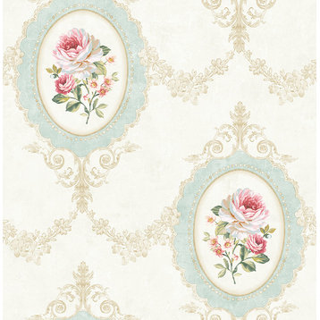 Lace Cameo Wallpaper in Bright Blue FL91702 from Wallquest