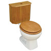 Round Toilet with Light Oak Wooden Tank and Bone Bowl