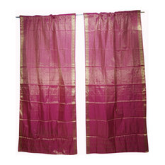 Mogul Interior - 2 Indian Silk Sari Curtain Drape Pink Window Treatment Panels - Curtains