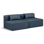 Meridian Furniture - Cube Upholstered Modular Sofa, Navy, 2-Piece: 2 Armless Chair, Vegan Leather - Elevate your space with the luxurious Cube Vegan Leather Modular Sofa. This modular sofa exudes modern elegance, charm, and comfort making it a perfect addition to any contemporary living space. Its clean lines and cube shape are reminiscent of minimalist design, while the plush navy vegan leather upholstery adds a touch of luxury and sophistication. The chair's versatile construction and geometric aesthetic seamlessly integrate into various design styles, from sleek living rooms to chic home offices, embodying the essence of modern design and creating a sense of order and tranquility in your space.