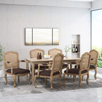 Biorn French Country Upholstered Dining Armchair, Brown + Natural, Set of 6