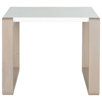 Lomen Mid Century Scandinavian Lacquer End Table, White/Gray