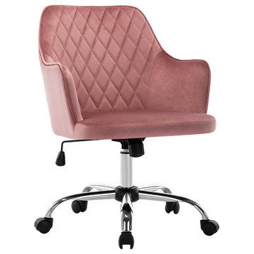 Mid-Century Diamond Quilted Desk Chair, Pink With Silver Base