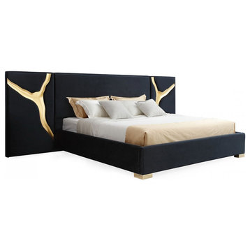 Piaz Headboard Bed, Glam Luxe Gold Eastern King Bed Black Velvet