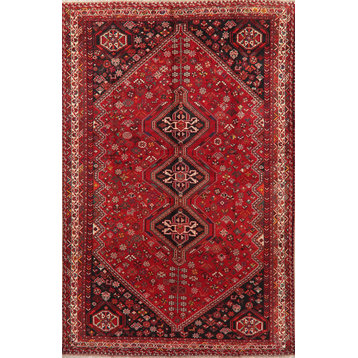 Consigned, Hand-Knotted Wool Diamond Vintage Oriental Tribal Area Rug, Red, 7x10