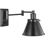 Progress Lighting - Hinton Collection Black Swing Arm Wall Light - Enjoy focused task lighting with the industrial demeanor of this one-light swing arm wall bracket. A metal shade is ready to provide you with focused task light wherever illumination is called upon. The light fixture's signature adjustable arm is coated in a black finish and makes this wall light a favorite choice for when you want to read your favorite novel before bed.
