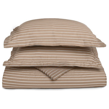 Kingston Cotton Blend Wrinkle-Resistant Stripes Duvet Cover Set, Taupe, King/Cal King