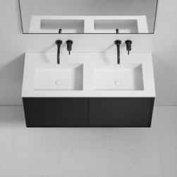 Volini Double Bathroom Vanity Unit Matte Black 1200mm - Bathroom Vanity Units & Sink Cabinets