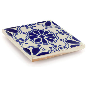 Handmade Tierra y Fuego Ceramic Tile, Blue Lace, Set of 9