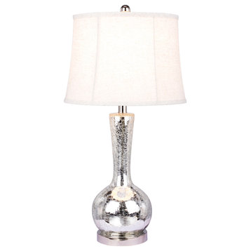 Silver Mercury Glass Table Lamp with Polished Nickel Metal Accents, 27"