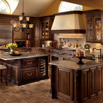U-Shaped Kitchen with Cherry Cabinets