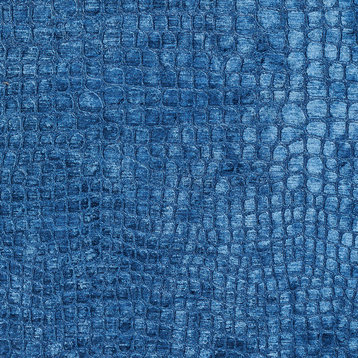 Blue Alligator Print Shiny Woven Velvet Upholstery Fabric By The Yard