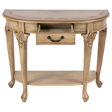 Kimball 36" Demilune Wood Console Table With Storage, Antique Beige