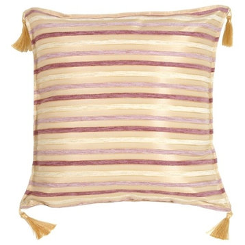 Pillow Decor - Chenille Stripes in Mauve and Cream Throw Pillow