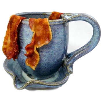 Stoneware Pottery Microwave Bacon Mug, French Blue
