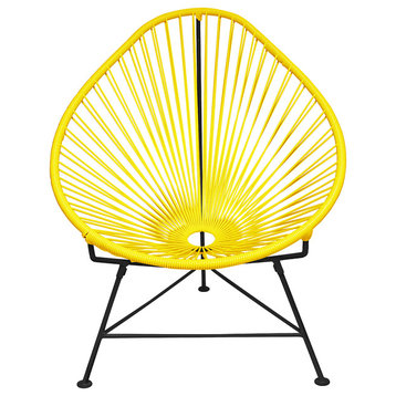 Acapulco Indoor/Outdoor Handmade Lounge Chair, Yellow Weave, Black Frame