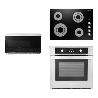 Cosmo 4 Piece Kitchen Appliance Package 36 Electric Cooktop 30 Single  Electric Wall Oven 24 Built-In Microwave Drawer & French Door Refrigerator