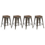 BTExpert - Steven Metal and Wood Bar Stools, Set of 4, 24" - Add a little industrial edge to your kitchen, bar or game room with the Steven stools. These stackable, easy-to-move seats are versatile and hardworking, featuring pared-down looks that sit well in most designs.