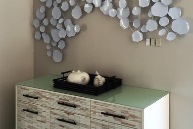 Mid-sized beach style ceramic tile hallway photo in San Francisco with beige walls