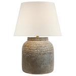 Visual Comfort & Co. - Indra Medium Table Lamp in Silt Grey Ceramic with Linen Shade - Exploring textural details in stoneware, the Indra Medium Table Lamp by Amber Lewis will create soft, ambient lighting in bedrooms and living rooms alike. Featuring rich patinas, the table lamp is inspired by ceramics collected from all over the world to add subtle and sophisticated design details to any home.
