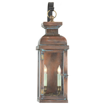 Suffork Scroll Arm Outdoor Lantern, 2-Light Natural Copper, Clear Glass, 22.25"H